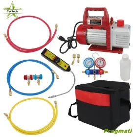 Pr5660296 Tectech 4cfm 1/3hp Air Vacuum Pump Gauge Rotary Vane Hvac A/c Refrigeration Kit 110v