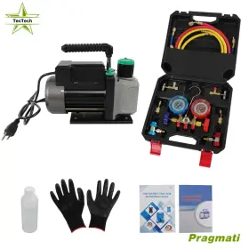 Pr5660460 Tectech 1/3hp 4cfm Manifold Gauge Set Air Vacuum Pump Hvac Ac Refrigerant Kit 110v/60hz