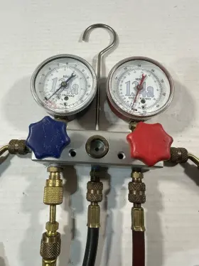 4500a Tfi Tif Ac 4 Way Manifold Gauges 3/8 - 3 Hoses 2 With Shut Offs 4500a Tfi Tif Ac 4 Way Manifold Gauges 3/8 - 3 Hoses 2 With Shut Offs