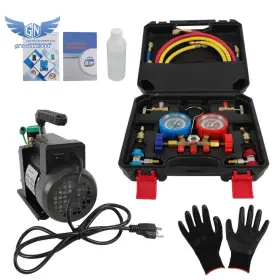Gm1380600md Thomletha 1/3hp 4cfm Air Vacuum Pump Manifold Gauge Set Hvac Ac Refrigerant Kit 110v/60hz