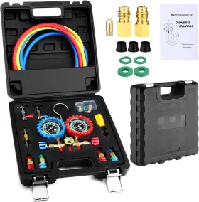 Jyd-threlaco-2403 Threlaco Automotive 3 Way Ac Gauge Set With Hose Kit Quick Coupler Adapter For Air Condit
