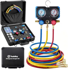 Tb-ab5201 Trainboy 3-way Manifold Gauge Set Hvac Diagnostic And Charging Kit For R410a R134a Ac R