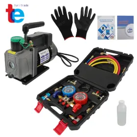 Tr69030 Turitrade 1/3hp 4cfm Air Vacuum Pump Manifold Gauge Set Hvac Ac Refrigerant Kit 3000psi Tr69030 Turitrade 1/3hp 4cfm Air Vacuum Pump Manifold Gauge Set Hvac Ac Refrigerant Kit 3000psi