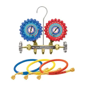 A2lm5h Uniweld A2l 2-v Brass Manifold With 3-1/8 Inch Npf Gauges And 5ft Soft Magic Hose