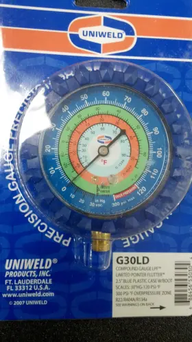 R404a Uniweld G30ld Gauge Refrigeration R22 R134a -30 To 300 Blue Low Side 2.5 Inch