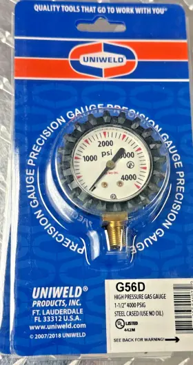 G56d Uniweld Welding Gauge 1.5 Inch Oxygen Tank Contents Replacement 0-4000