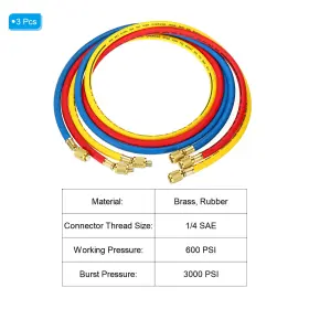 Uxcell 617662738532 4.9ft 600 Psi 3000 1/4 Sae Refrigerant Charging Hose Three Color #3