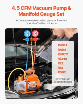 Vevor 197988485131 4.5 Cfm Hvac Single Stage Rotary Vane Vacuum Pump And Manifold Gauge Kit #2