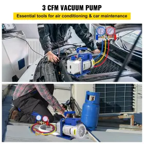 Vevor 609832208969 3cfm 1/4hp Air Vacuum Pump Hvac Kit Manifold Gauge R134 Can Tap Carry Tote