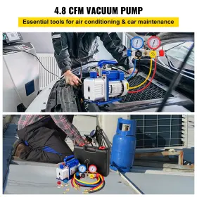 Vevor 768558063204 Vacuum Pump 4.8cfm 1/3hp Hvac Kit 4-way Gauge Set R410a R134a R22 Refrigeration