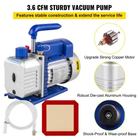 Vevor 840349906492 Vacuum Pump 3.6cfm 1/4hp Single Stage Hvac Kit 3 Gal Chamber Manifold Gauge Set #2
