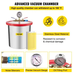 Vevor 840349906492 Vacuum Pump 3.6cfm 1/4hp Single Stage Hvac Kit 3 Gal Chamber Manifold Gauge Set #3