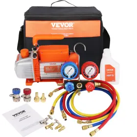 Vevor K35cfm150wa2l21ta 1/5 Hp Hvac Vacuum Pump And Gauge Set 3.5 Cfm Manifold Kit With Hose