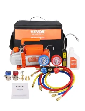 Kdz4cfm180wa15gdiv1 Vevor Hvac Air Vacuum Pump 1/4 Hp 4.5 Cfm Ac Gauge Set