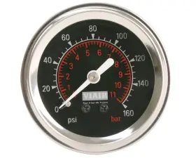 90088 Viair 818114009884 Black Face 2 Inch 160 Psi Illuminated Single Needle Gauge