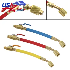 I025-a033 Vipjq 3pcs 1/4 Inch Sae Ball Valves Set Charging Hose For Ac Air Refrigeration