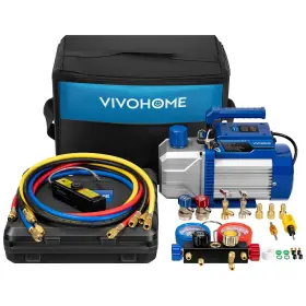 Vh1416 Vivohome 110v 1/3 Hp 5cfm Single Stage A/c Vacuum Pump And 4 Way Ac Manifold
