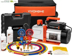 Vh1783 Vivohome Ac Vacuum Pump And Gauge Set 1/2 Hp 5cfm 2 Stage Hvac 3 Way Man