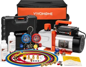 Vh1784 Vivohome Series Ac Vacuum Pump And Gauge Set 3/4 Hp 7.2cfm 2 Stage Hvac