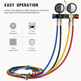 Vqp 744759040275 4 Way Automotive Ac Gauges With 5ft Hoses Adapters 1/4 Inch Couplers Can Tap #2