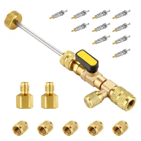 Wadeo It0392-mdus Hvac Valve Core Removal Tool With 10 Cores Brass Nuts And Adapters For R410 R32
