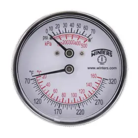 Winters Instruments 384929351277 2.5 Inch Tridicator With Extension Back Temperature And Pressure Gauge 0-75 Psi