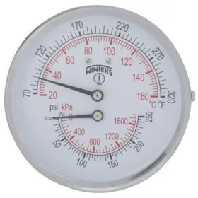 F-320 Winters Instruments 384929352410 3 Inch Ttd Back Mount Dual Scale Tridicator 0-250 Psi And 70 F