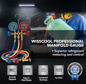 Wisscool-536 Wisscool 744110322439 Ac Gauges Hvac Manifold Gauge Set For R134 R22 R12 R502 With Hoses Couplers Ad #2