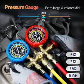 Wisscool-536 Wisscool 744110322439 Ac Gauges Hvac Manifold Gauge Set For R134 R22 R12 R502 With Hoses Couplers Ad #3