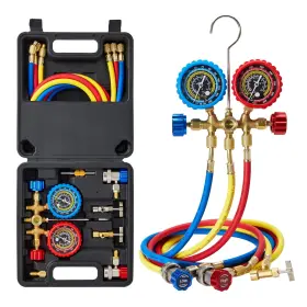 Wisscool-536 Wisscool 744110322439 Ac Gauges Hvac Manifold Gauge Set For R134 R22 R12 R502 With Hoses Couplers Ad