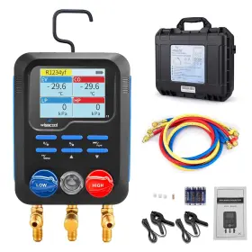 Ws520 Wisscool Vacuum Pressure 3-way With Lcd 3 Hoses 2 Thermometer Clamp Probes 113 Refrigeran