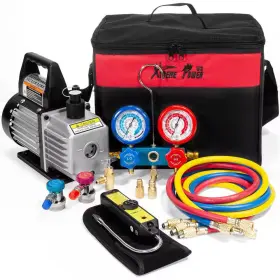 Xtremepowerus 445052981922 1/3 Hp 4 Cfm Air Vacuum Pump Hvac A/c Refrigerant Kit With Ac Manifold Gauge Set