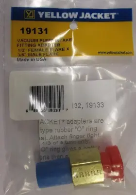 19131 Yellow Jacket 1/2 Inch Female Flare X 3/8 Male Vacuum Pump Intake