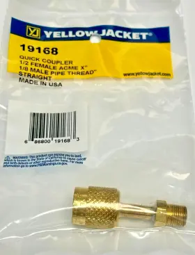 19168 Yellow Jacket Ritchie Engineering Quick Coupler 1/2 Acme Fm X 1/8 Inch Mpt