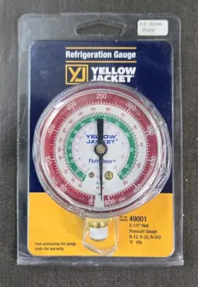 49001 Yellow Jacket Refrigeration Gauge 2-1/2 In Dia Red 500 Psi 49001 Yellow Jacket Refrigeration Gauge 2-1/2 In Dia Red 500 Psi