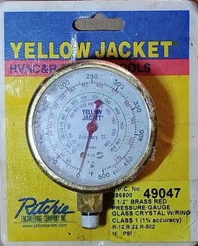 49047 Yellow Jacket Refrigeration Gauge Red Pressure 0-500 Psi Vintage