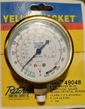 49048 Yellow Jacket New R12 R22 R502 2-1/2 Inch Blue Psi Refrigeration Gauge