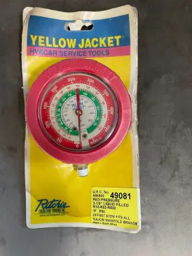 49081 Yellow Jacket Red Pressure Liquid Filled Gauge 3-1/8 Inch Hvac Manifold Tool