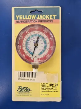 49101 Yellow Jacket 3-1/8 Inch 80mm Red Hi-side Replacement Gauge 12/22/502
