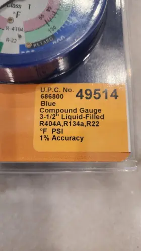 49514 Yellow Jacket 3-1/2 Inch L/f Blue Compound Gage 30 0-300 Psi R-22/410a #3 49514 Yellow Jacket 3-1/2 Inch L/f Blue Compound Gage 30 0-300 Psi R-22/410a #3