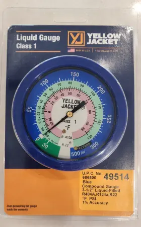 49514 Yellow Jacket 3-1/2 Inch L/f Blue Compound Gage 30 0-300 Psi R-22/410a 49514 Yellow Jacket 3-1/2 Inch L/f Blue Compound Gage 30 0-300 Psi R-22/410a