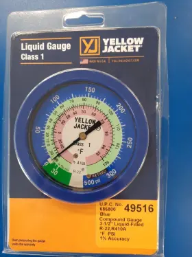 49516 Yellow Jacket 3-1/2 Inch Blue Lo-side Liquid Filled Manifold Gauge 22 410a -49516