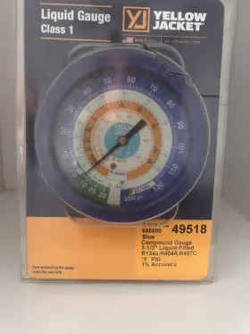 R407c Yellow Jacket 49518 Blue Compound Gauge 3-1/2 Inch R134a R404a 1% Accuracy