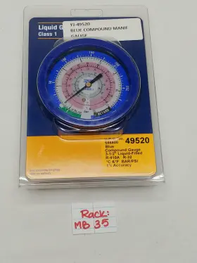 49520 Yellow Jacket 3-1/2 Inch Blue/lo-side Liquid Filled Manifold Gauge 410a Nos