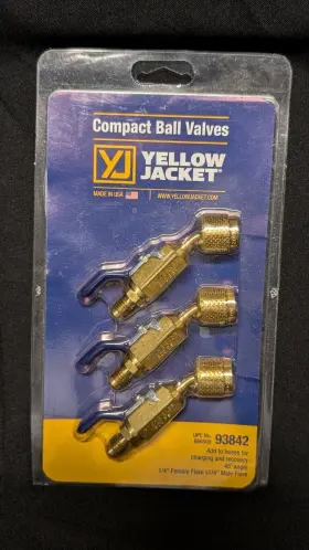 93842 Yellow Jacket 1/4 Inch Mini Ball Valve 3 Pack 45 Angle 93842 Yellow Jacket 1/4 Inch Mini Ball Valve 3 Pack 45 Angle