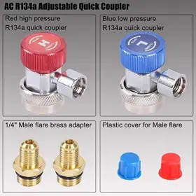 Ystool 764784965244 Automotive Ac R134a Adjustable Quick Coupler Kit Hvac High Low Connector Conv #2