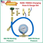 R290 And R600A Charging Hose Gauge Set With Can Tap Shut Off Valves. Fixed Price $45.47.