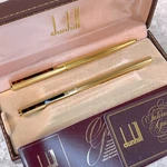 Vintage Dunhill Ballpoint Pen & Fountain Gemline Gold Finish Set Of 2 W/box. Fixed Price $315.00.